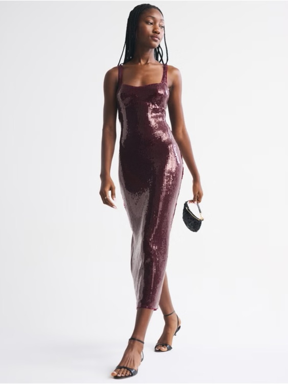 NWT Abercrombie Corset Sequin Midi Dress - Deep Vine